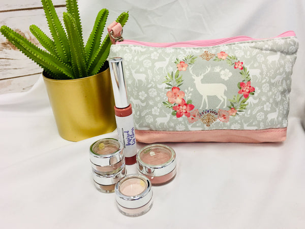 small pink deer zipper wristlet bag